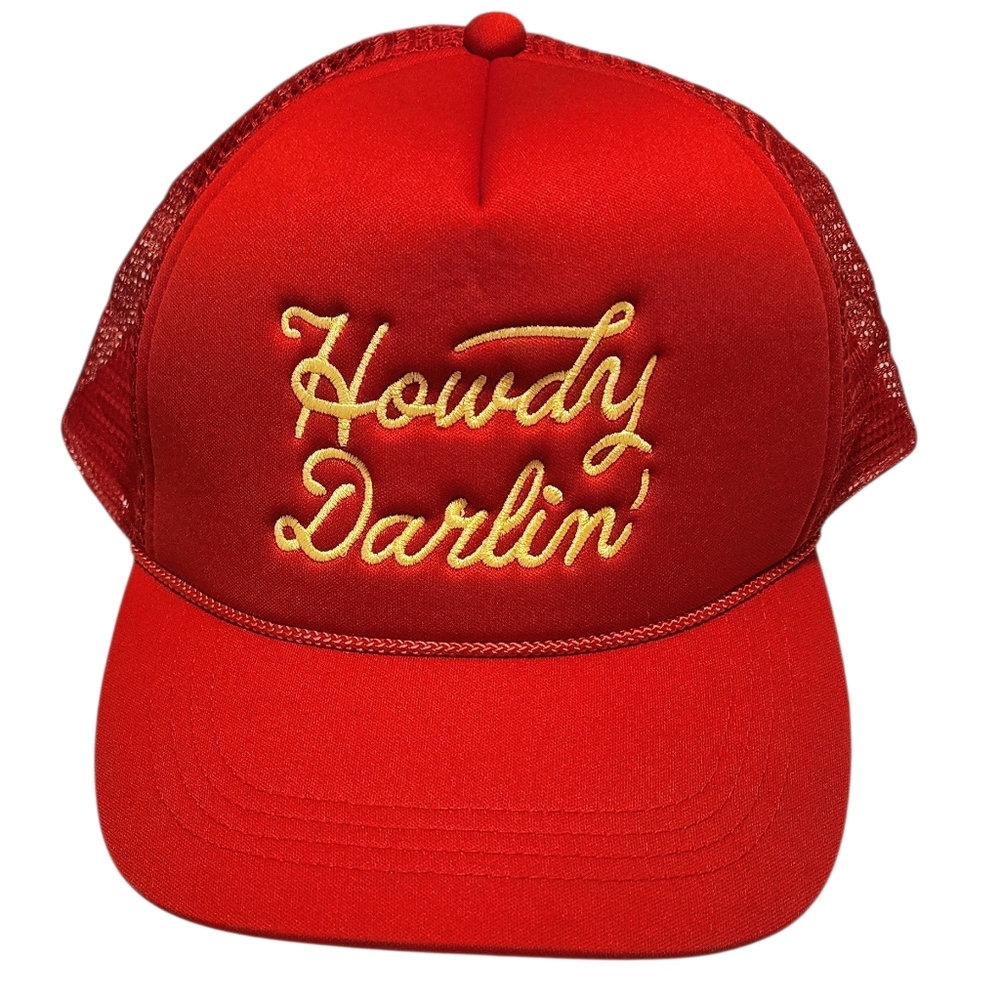 🔥 Vintage 1980s Foam "HOWDY DARLIN'" Trucker Cap Red Snapback Cap Hat 🔥‎